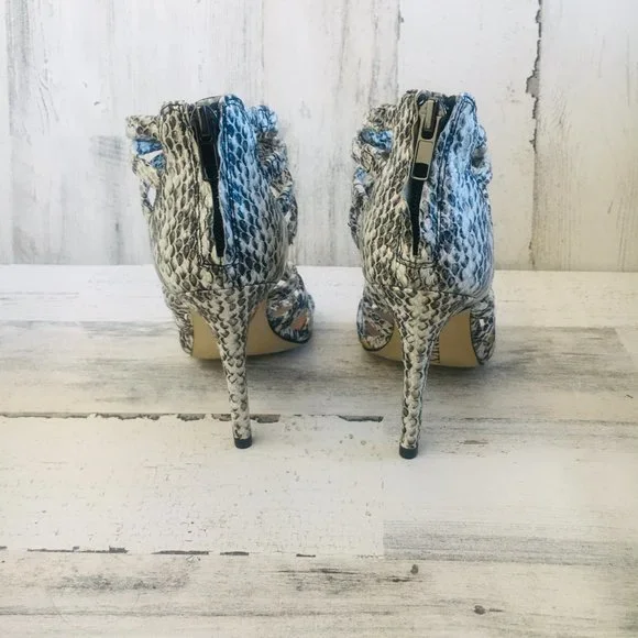 NEW RENVY Snake Print Leather Caged Heel Sandals - Picture 6 of 12